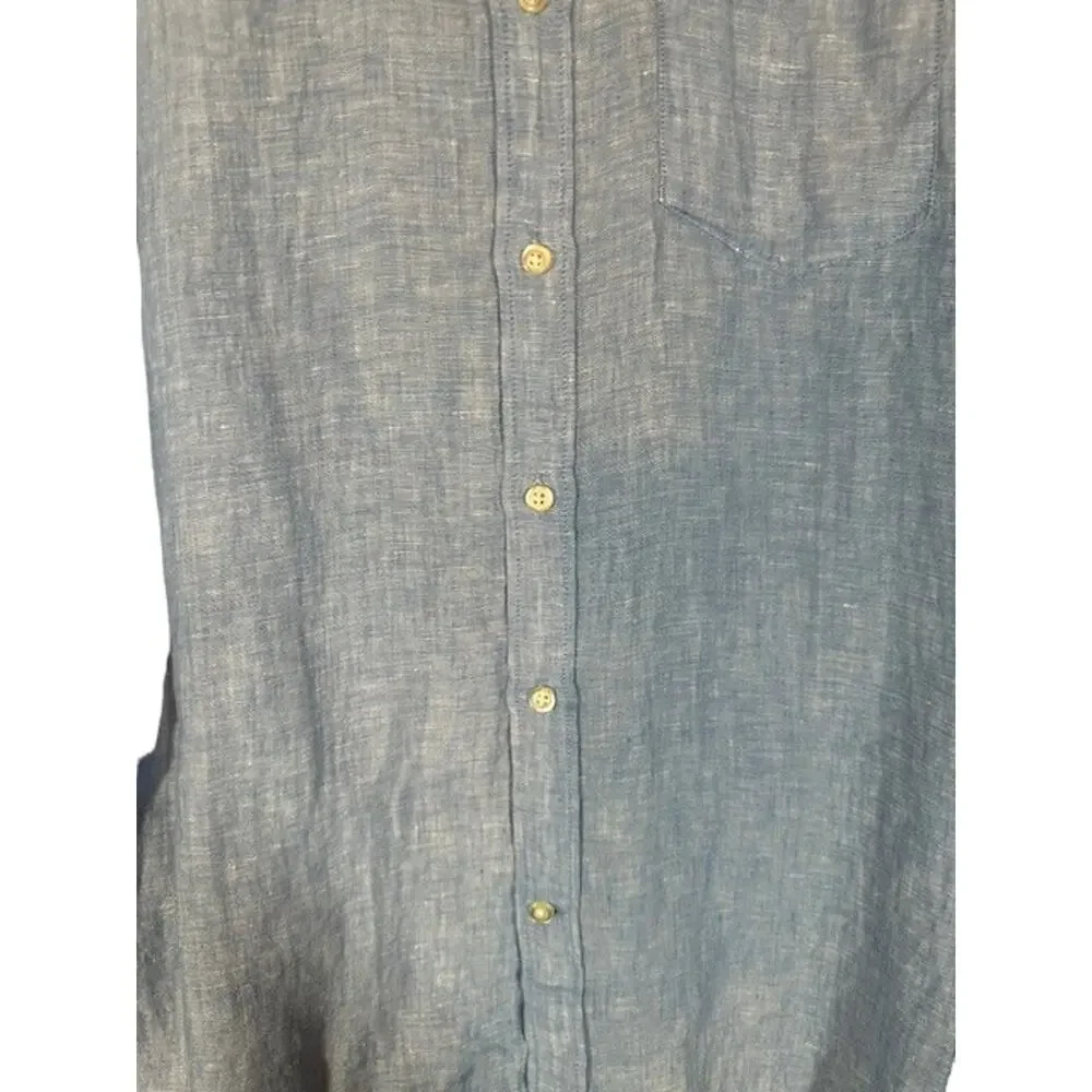 Banana Republic Camden Fit Blue Linen Button Front Shirt Long Sleeve Men Sz Med